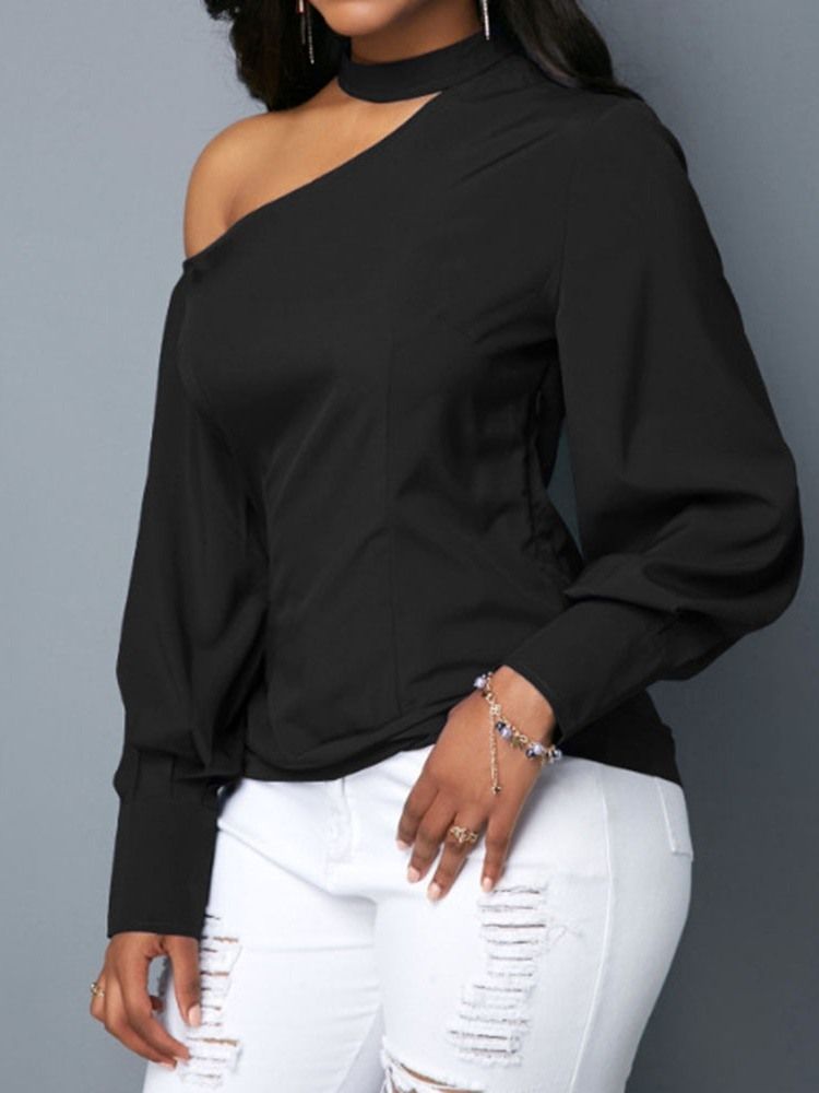 Enkel Lantern Sleeve Långärmad Slim Blus