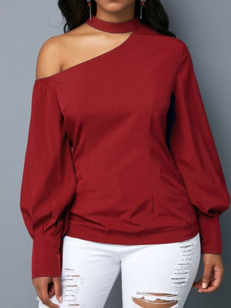 Enkel Lantern Sleeve Långärmad Slim Blus