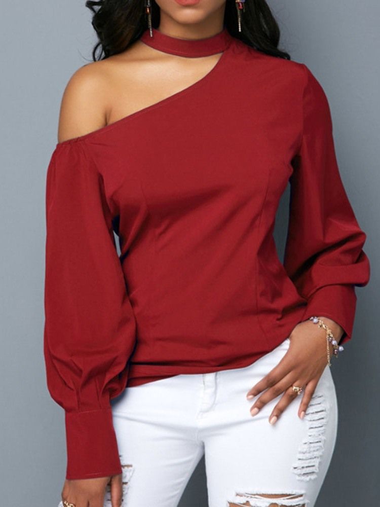 Enkel Lantern Sleeve Långärmad Slim Blus