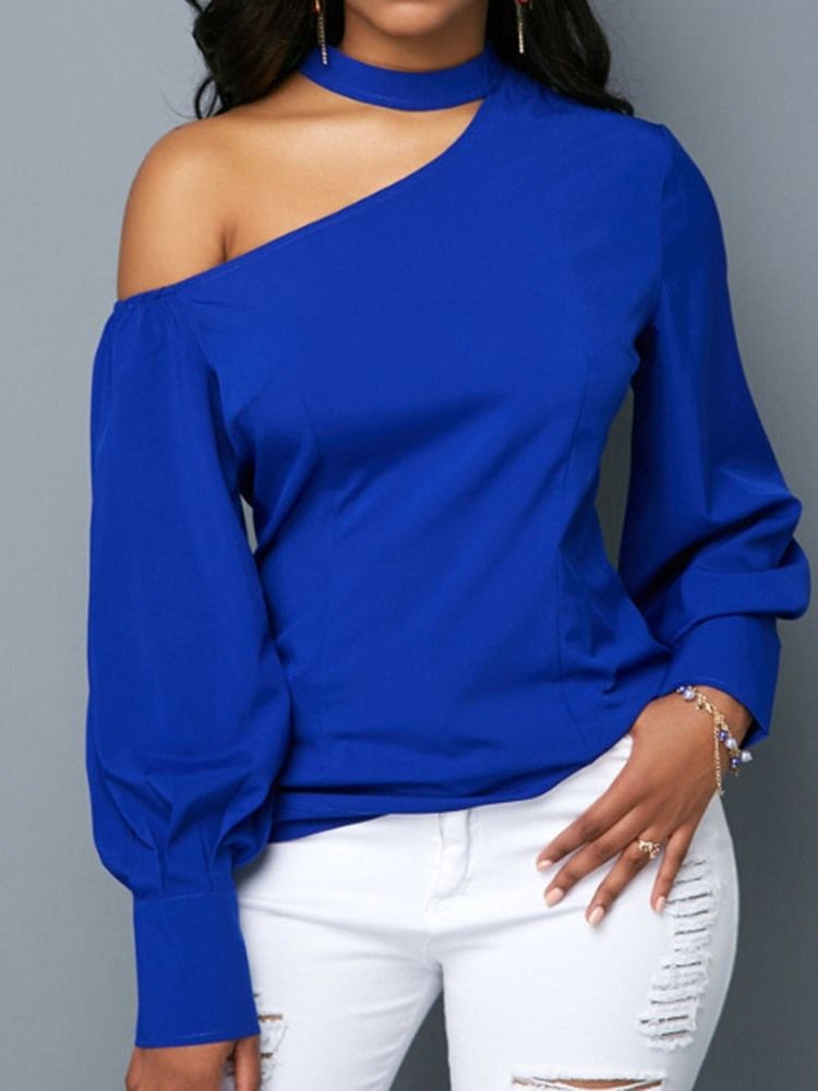 Enkel Lantern Sleeve Långärmad Slim Blus