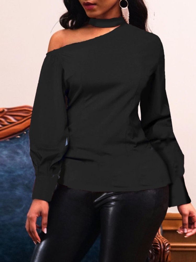 Enkel Lantern Sleeve Långärmad Slim Blus