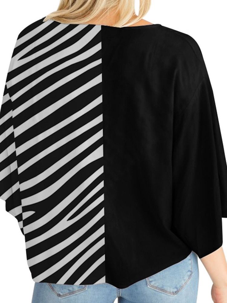 Flare Sleeve V-Neck Print Kvinnors Halvärm Standard Blus