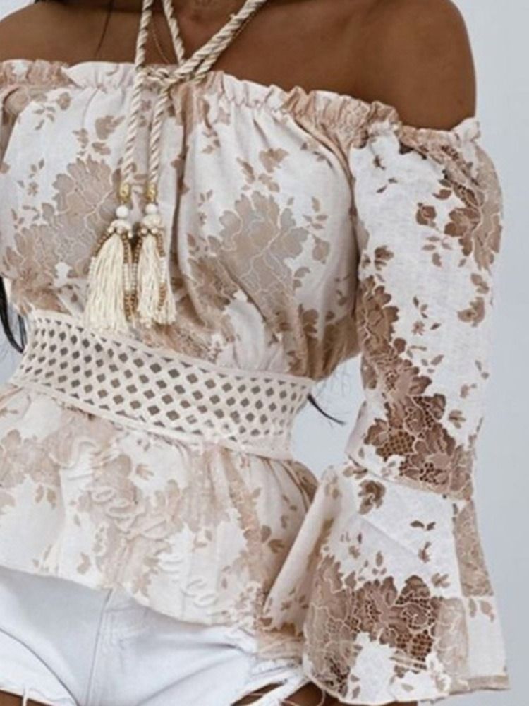 Hollow Flare Sleeve Off Shoulder Standard Långärmad Damblus