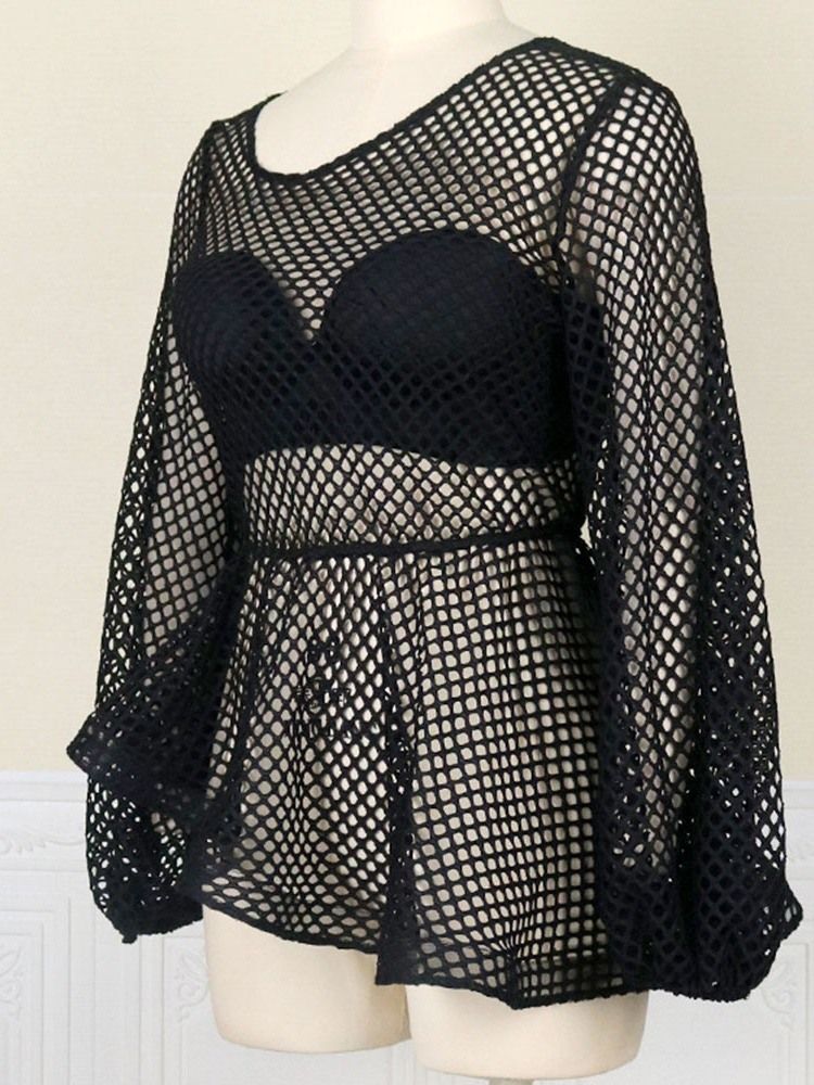 Hollow Regular Plain Medellång Långärmad Blus