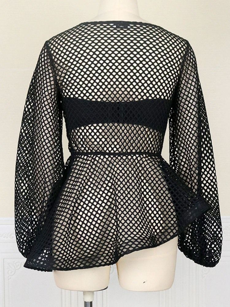Hollow Regular Plain Medellång Långärmad Blus
