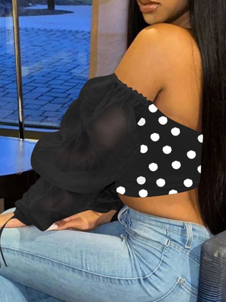 Kort Långärmad Polka Dots Slim Sexig T-Shirt