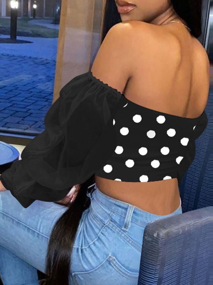 Kort Långärmad Polka Dots Slim Sexig T-Shirt