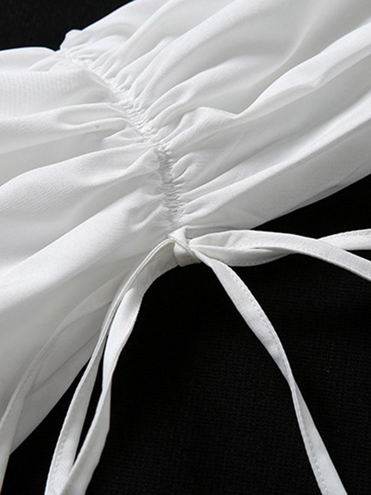 Lace-Up Vanlig Off Shoulder Kort Långärmad Vit Blus För Kvinnor