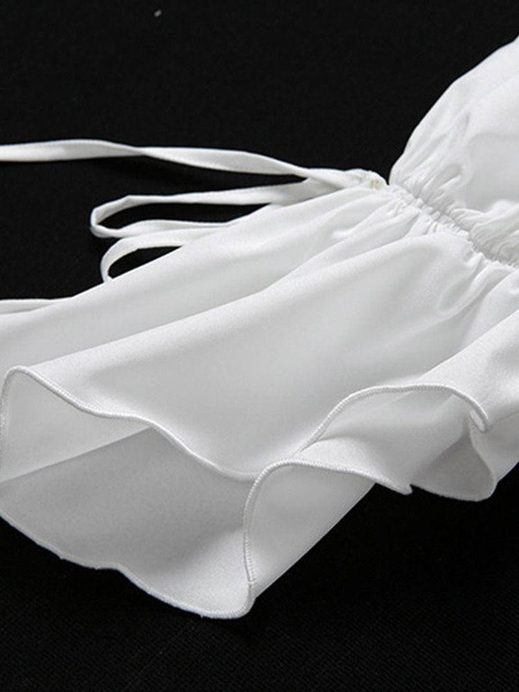 Lace-Up Vanlig Off Shoulder Kort Långärmad Vit Blus För Kvinnor