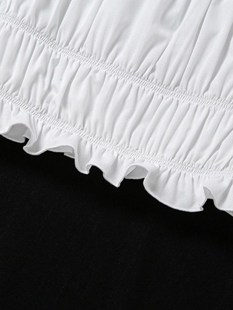 Lace-Up Vanlig Off Shoulder Kort Långärmad Vit Blus För Kvinnor