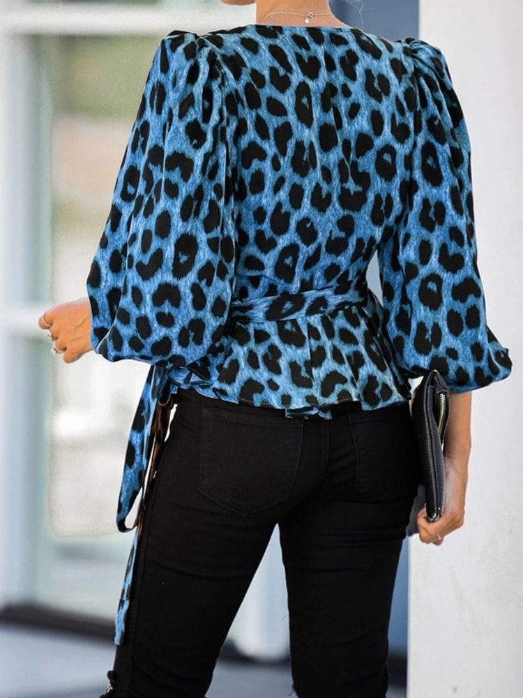 Lantern Ärm V-Hals Leopard Tre Fjärdedels Ärm Standard Blus
