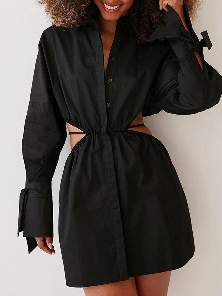 Lapel Button Vanlig Dam Medellång Långärmad Blus