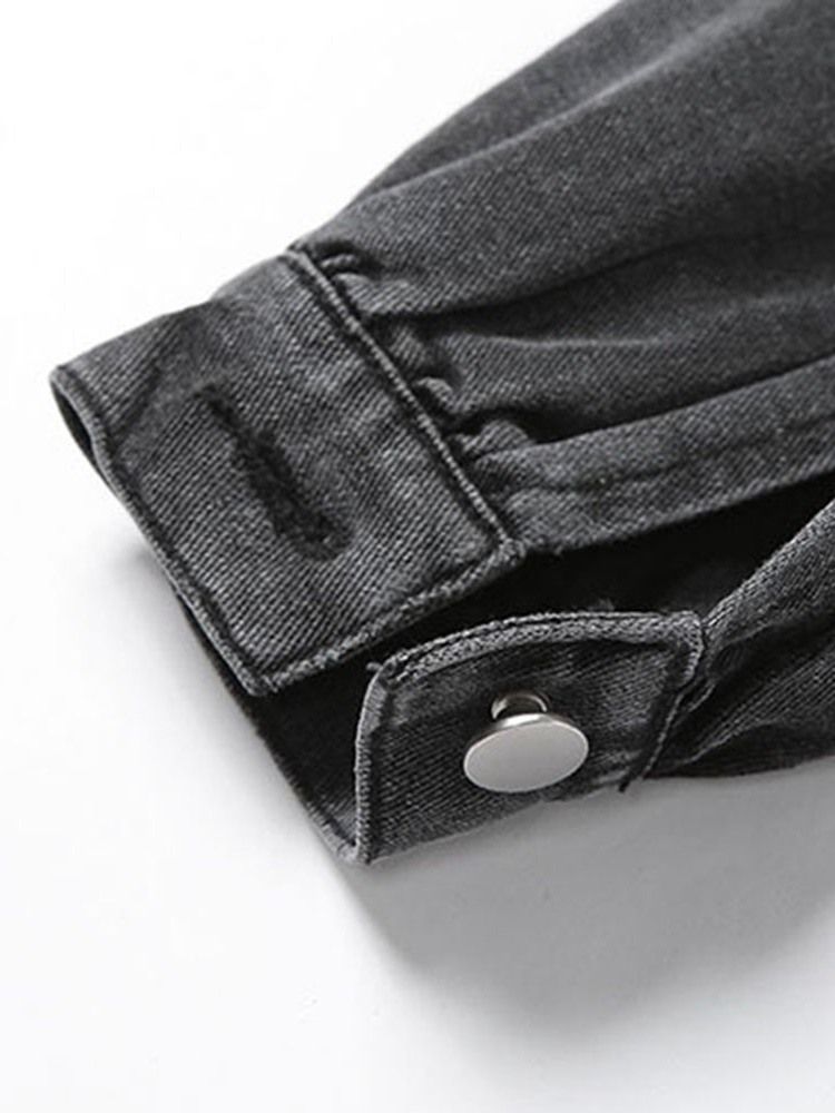 Lapel Button Vanlig Långärmad Kort Damblus