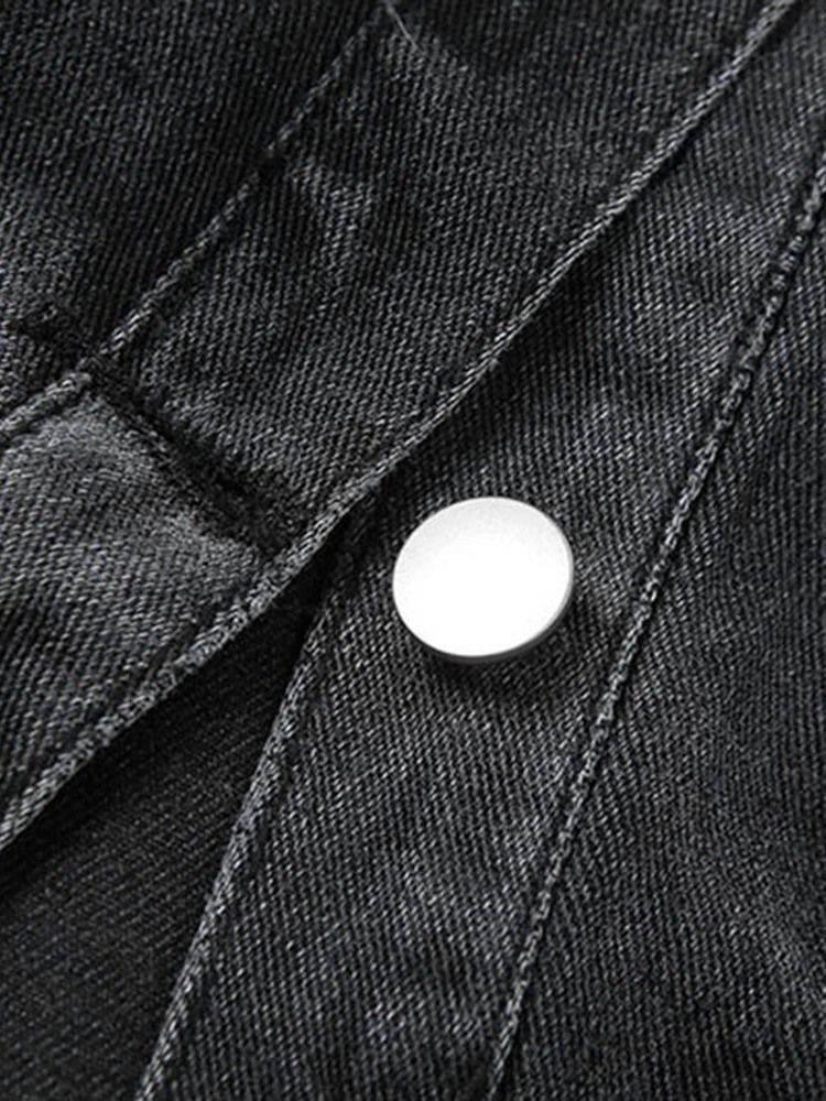 Lapel Button Vanlig Långärmad Kort Damblus