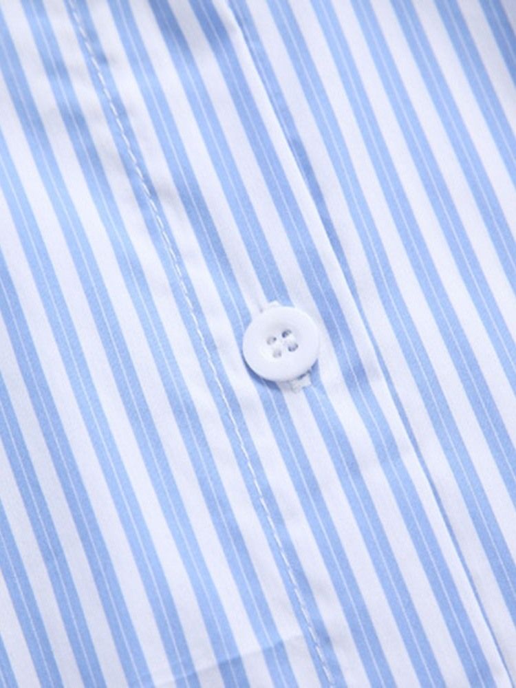 Lapel Patchwork Stripe Långärmad Standardblus För Kvinnor