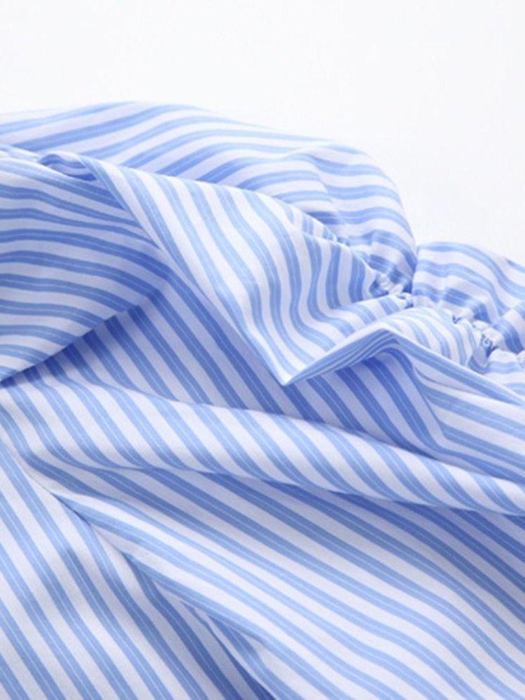 Lapel Patchwork Stripe Långärmad Standardblus För Kvinnor