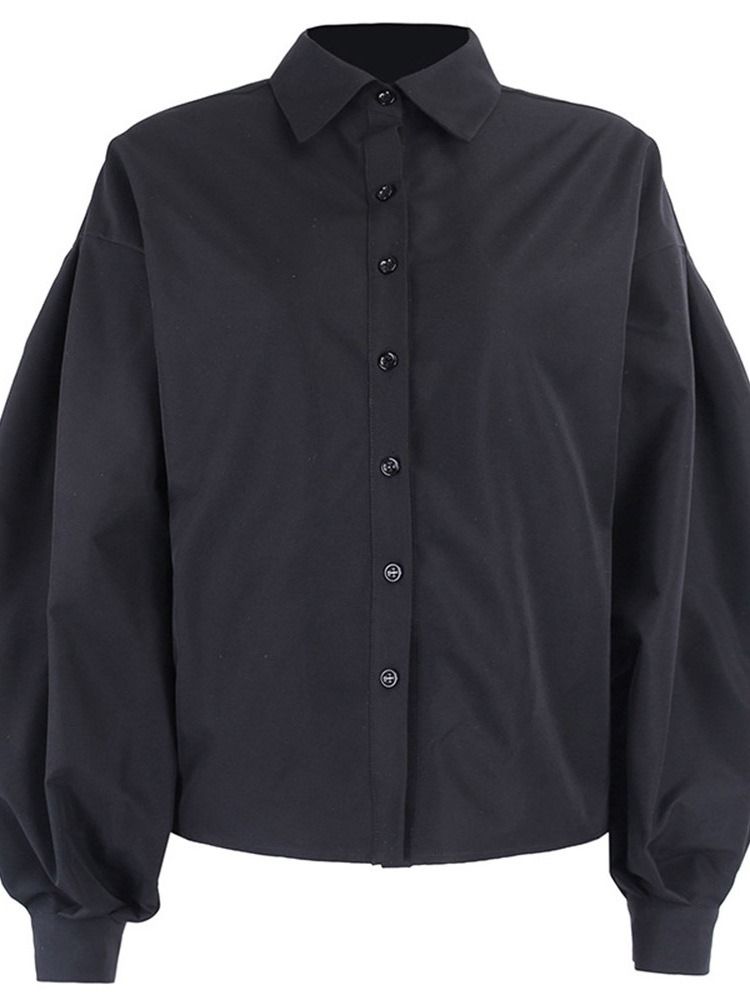Lapel Plain Lantern Sleeve Långärmad Standardblus