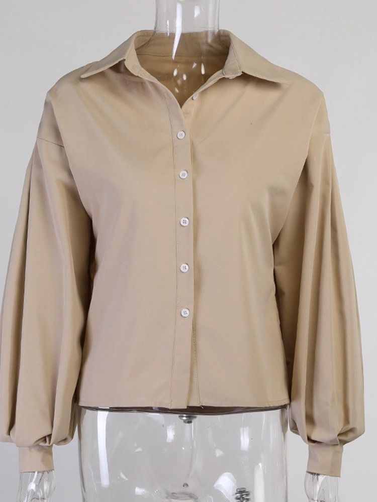 Lapel Plain Lantern Sleeve Långärmad Standardblus