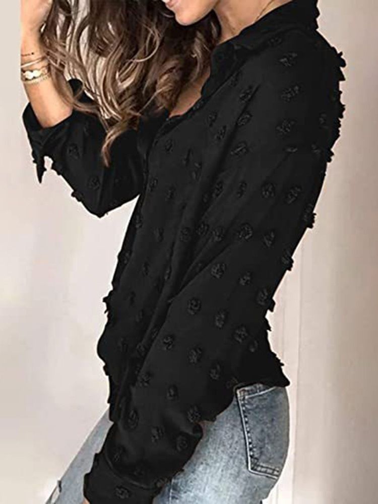 Lapel Polka Dots Vanlig Långärmad Mellanlång Blus