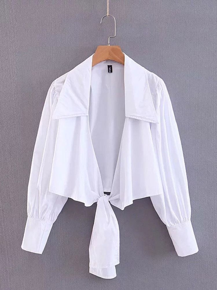 Lapel Rutig Lace-Up Långärmad Kort Blus För Kvinnor