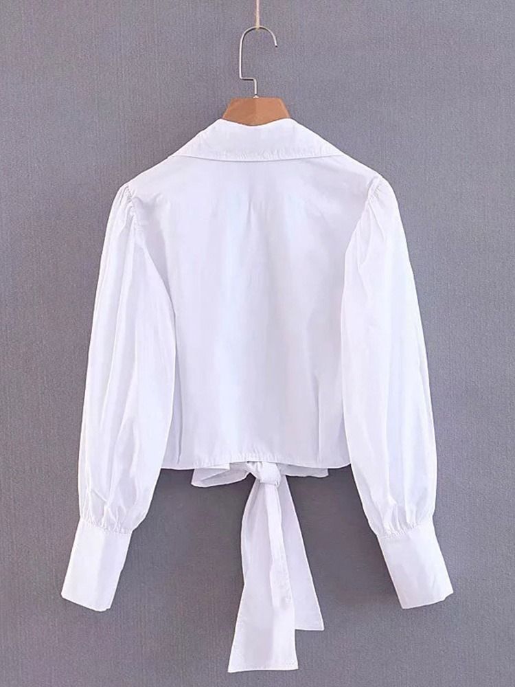 Lapel Rutig Lace-Up Långärmad Kort Blus För Kvinnor
