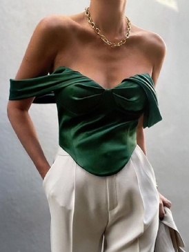 Off Shoulder Patchwork Vanlig Standard Kortärmad Damblus