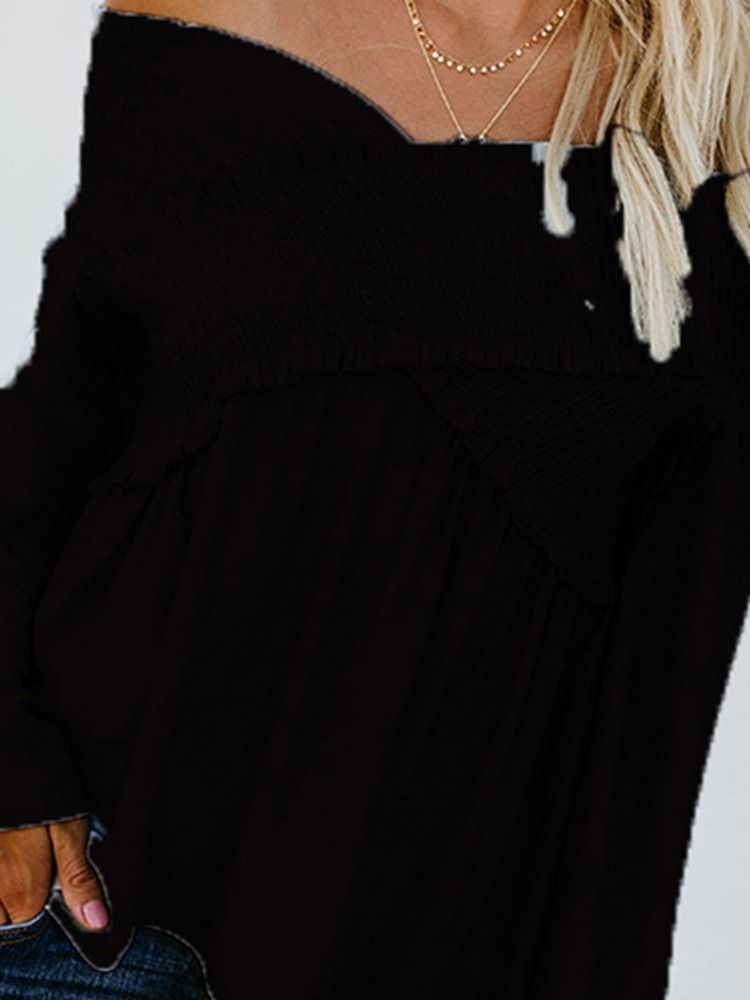 Off Shoulder Plain Flare Sleeve Långärmad Standardblus För Kvinnor