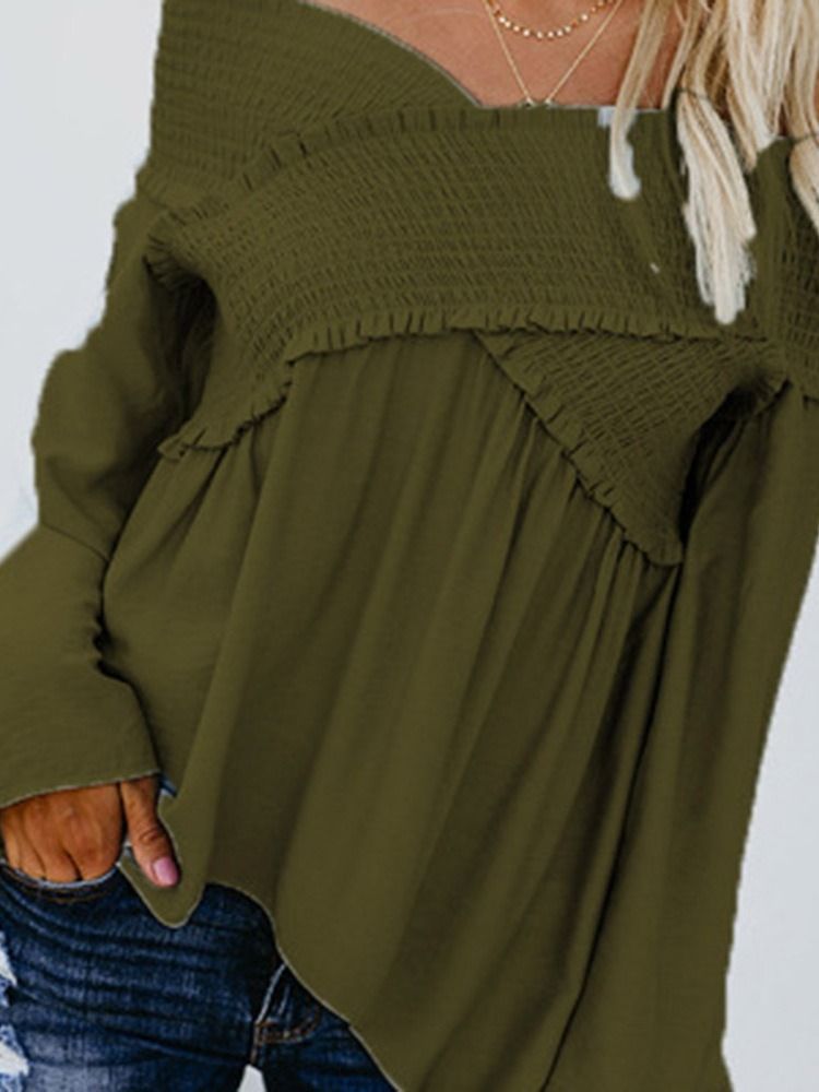 Off Shoulder Plain Flare Sleeve Långärmad Standardblus För Kvinnor