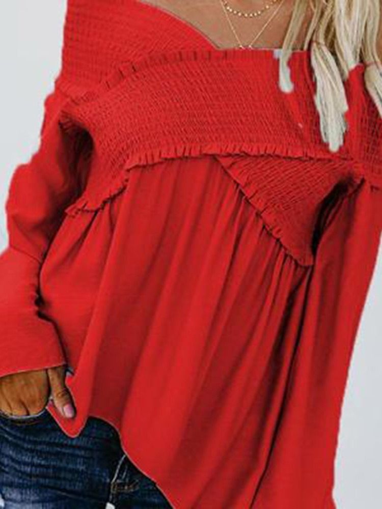 Off Shoulder Plain Flare Sleeve Långärmad Standardblus För Kvinnor