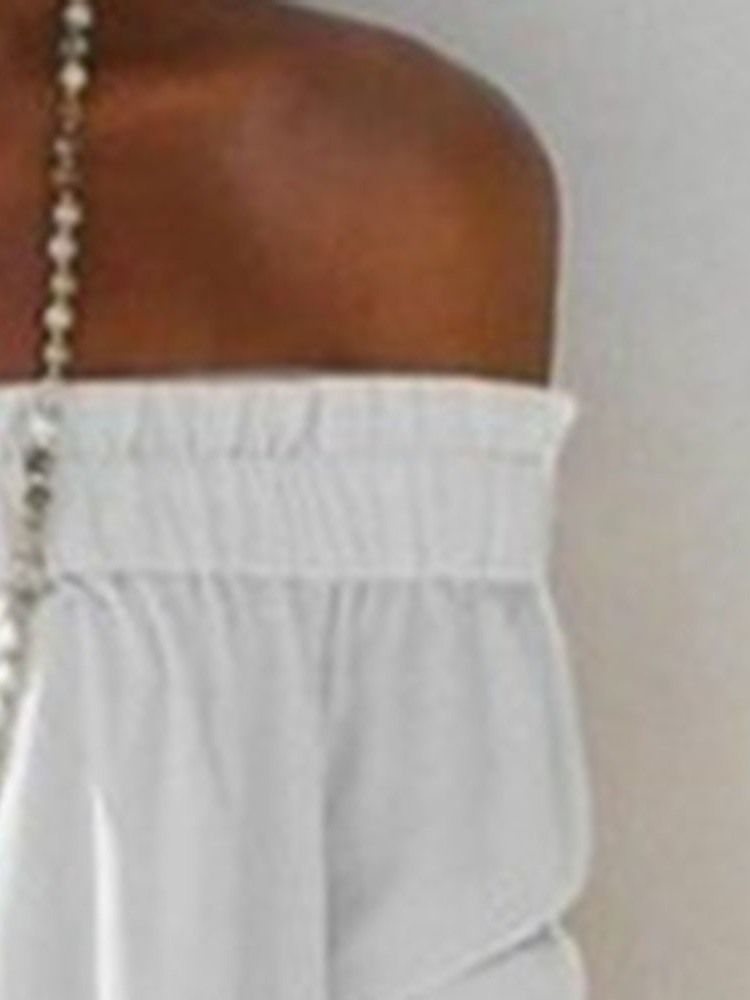 Off Shoulder Plain Plisserad Blus