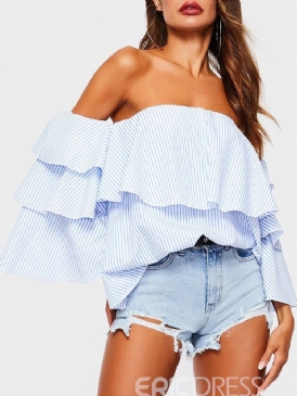 Off Shoulder Stripe Falbala Standard Blus
