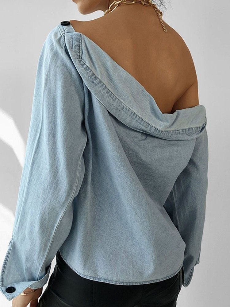 Off Shoulder Vanlig Asymmetrisk Långärmad Standardblus För Kvinnor