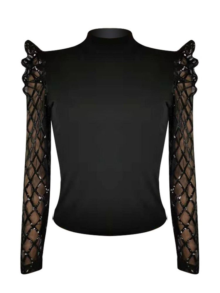 Paljetter Turtleneck Puff Sleeve Långärmad Standard Blus