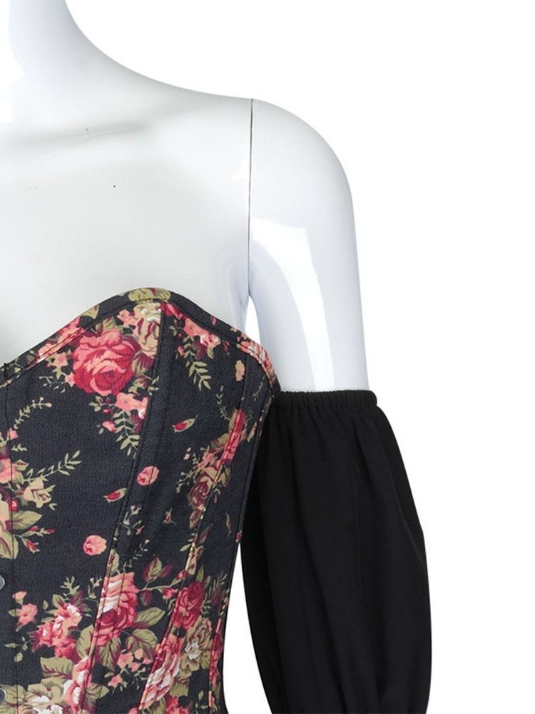 Patchwork Off Shoulder Blommig Långärmad Standardblus För Kvinnor