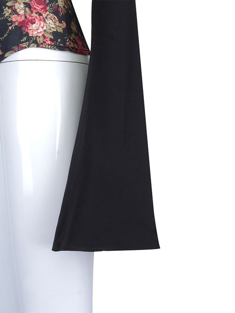 Patchwork Off Shoulder Blommig Långärmad Standardblus För Kvinnor