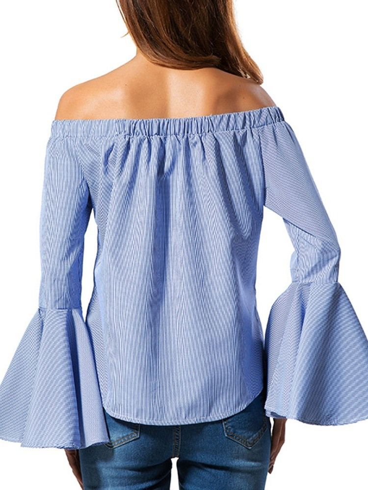Patchwork Stripe Flare Sleeve Standard Långärmad Blus