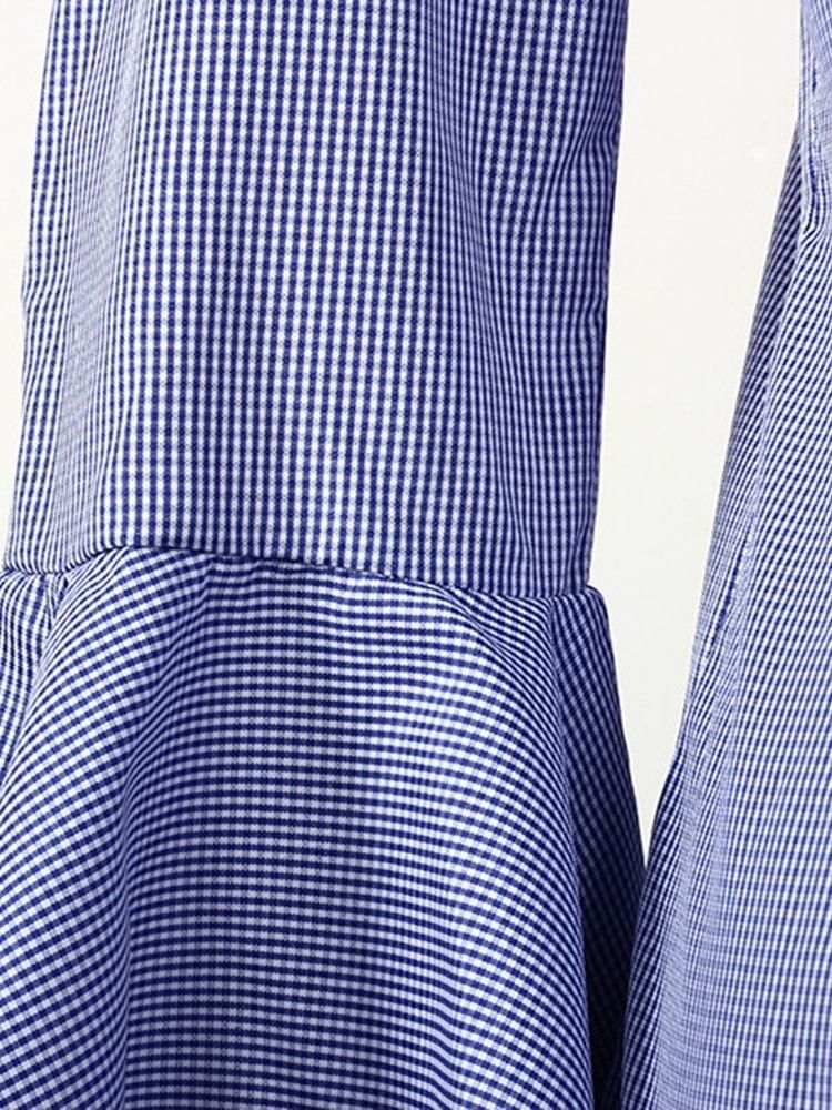 Patchwork Stripe Flare Sleeve Standard Långärmad Blus