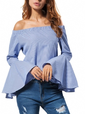 Patchwork Stripe Flare Sleeve Standard Långärmad Blus