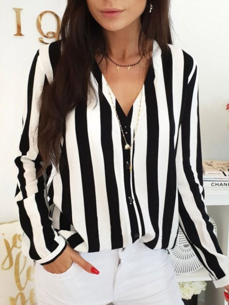 Patchwork Stripe Regular Standard Långärmad Damblus