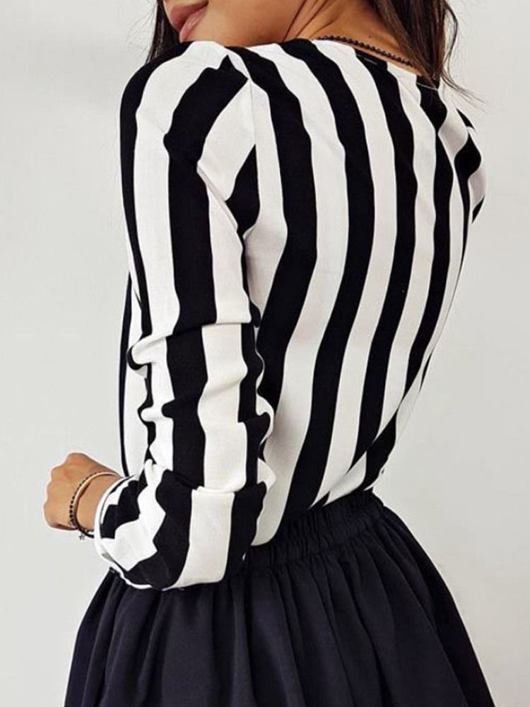 Patchwork Stripe Regular Standard Långärmad Damblus