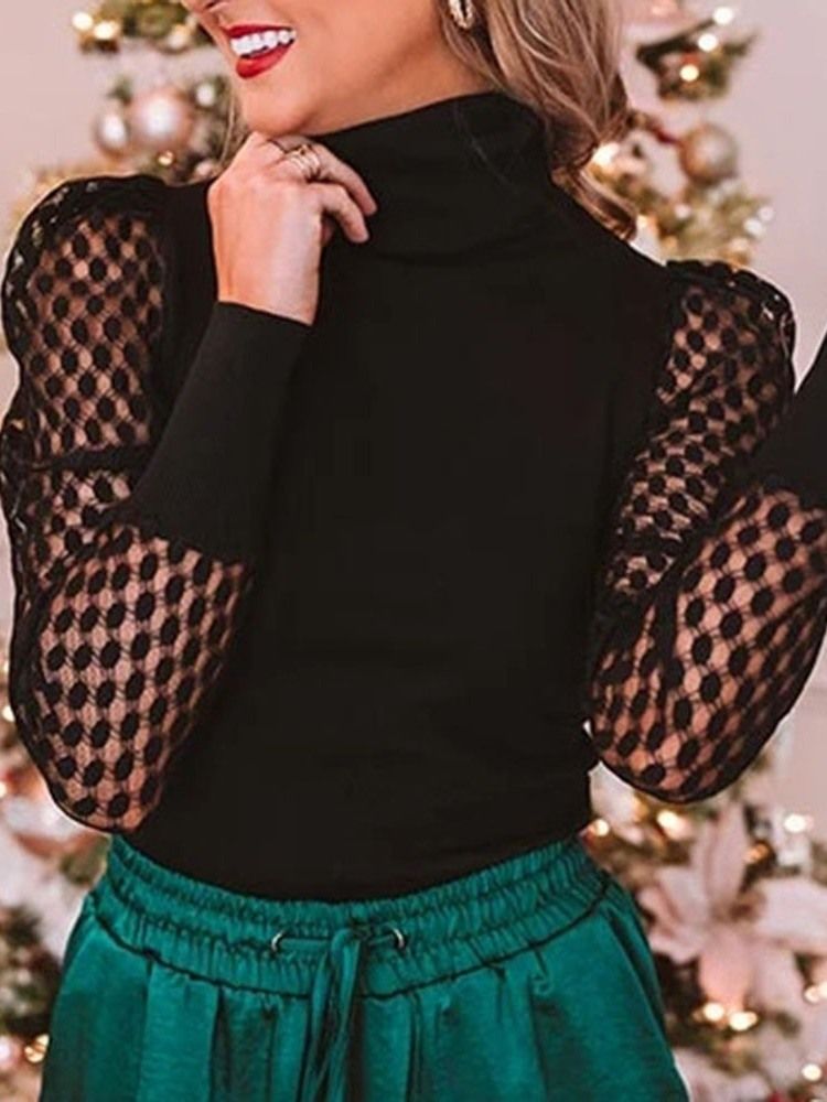 Patchwork Turtleneck Vanlig Standard Långärmad Damblus