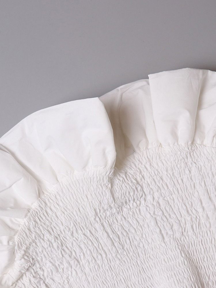 Plain Off Shoulder Plisserad Kort Långärmad Blus