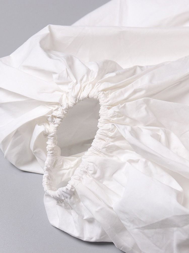 Plain Off Shoulder Plisserad Kort Långärmad Blus