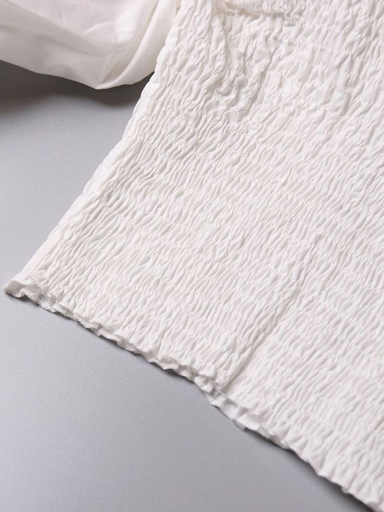 Plain Off Shoulder Plisserad Kort Långärmad Blus