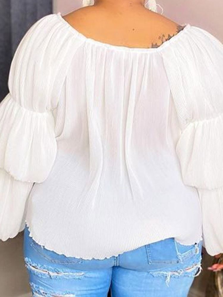 Plus Size Plisserad Vanlig Standard Långärmad Blus