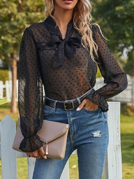 Polka Dots Bowknot Långärmad Standardblus