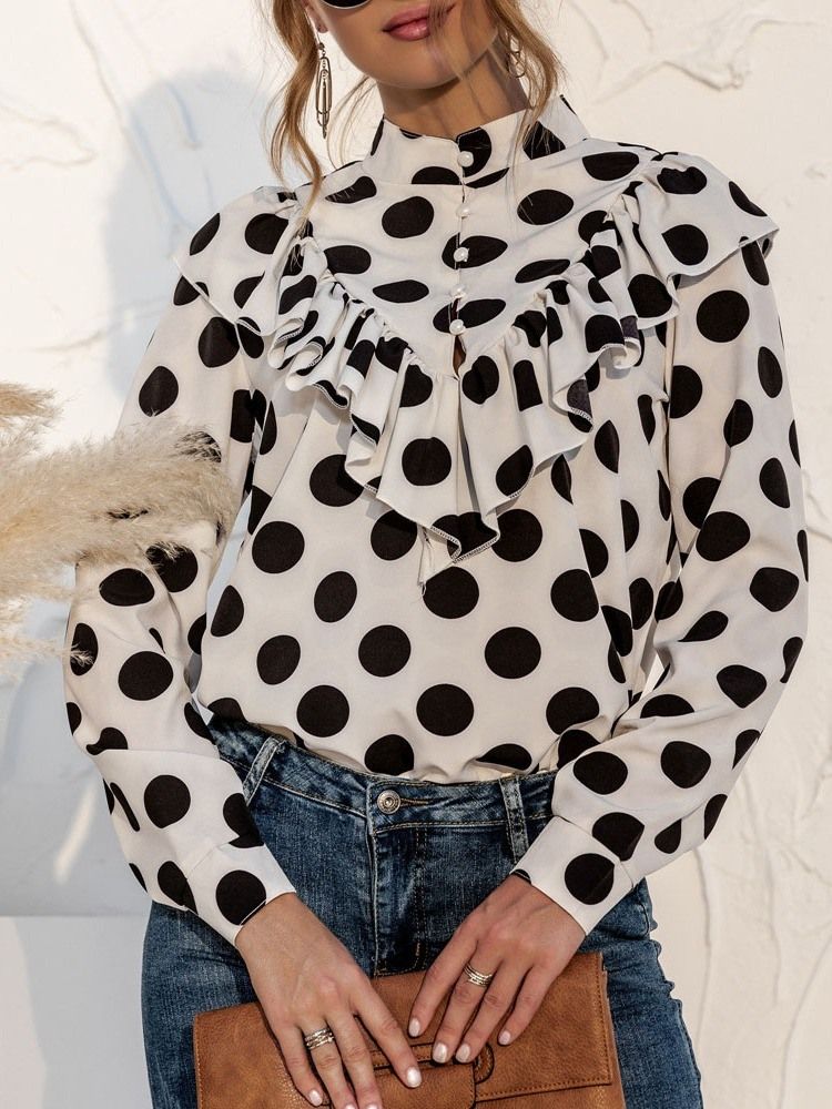 Polka Dots Button Normal Standard Långärmad Damblus