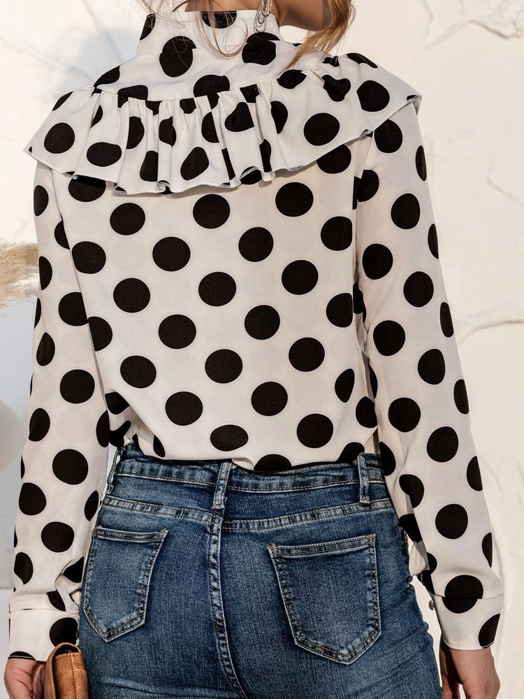 Polka Dots Button Normal Standard Långärmad Damblus