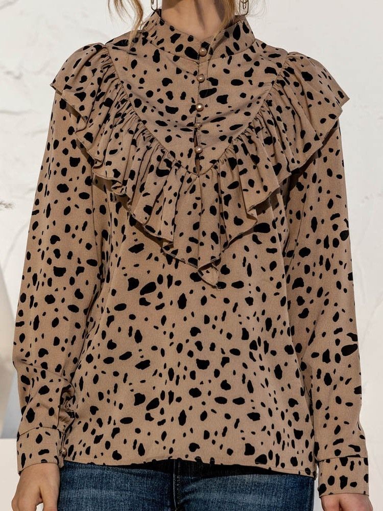 Polka Dots Button Normal Standard Långärmad Damblus