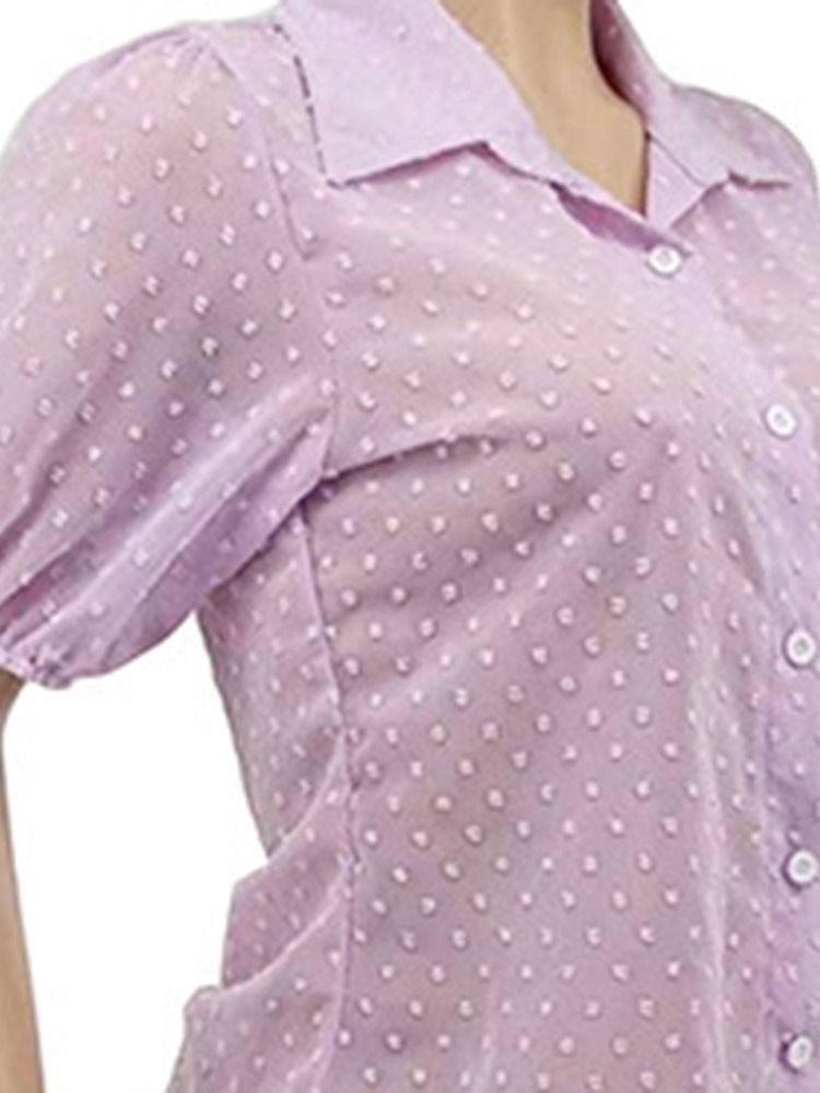 Polka Dots Lapel Button Dam Kortärmad Standard Blus